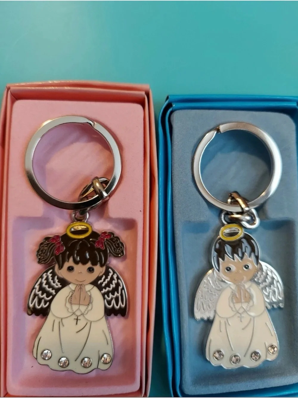 Cute Angel Keychain Set - Pink and Blue Baptism Favors 8 Pieces